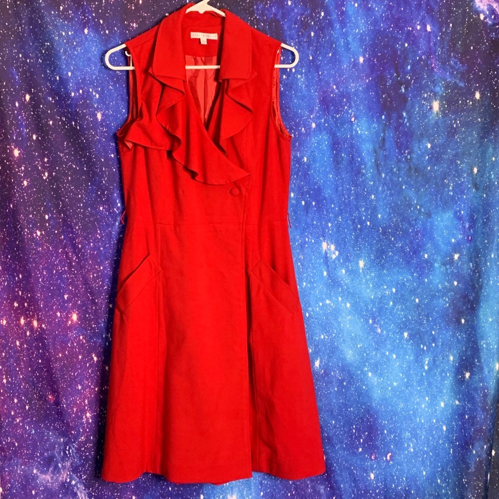 Sandra Darren- Red Button Up Wrap Around Dress 8 - image 1